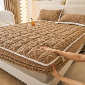 Winter Thicken Thermal Corn Velvet Milk Fiber Quilted Fitted Sheet Fully Surrounded Mattress Non-slip Mattress (Option: Dark Khaki-120cmx 200cm)