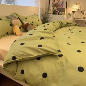 Double-piece Foggy Gray Quilt Cover Four-piece Bedding Sheet Dormitory Bed Three-piece Set (Option: Polka Dot Green-200cm)
