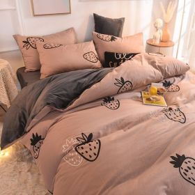 Double-piece Foggy Gray Quilt Cover Four-piece Bedding Sheet Dormitory Bed Three-piece Set (Option: Strawberry Story-200cm)