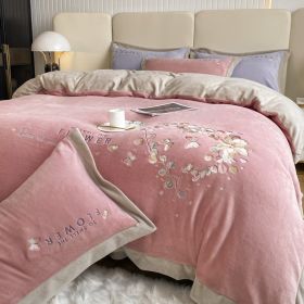 Thickened Thermal Coral Fleece 4-piece Set (Option: Eucalyptus Cameo Brown-150cm Bed 4pcs)